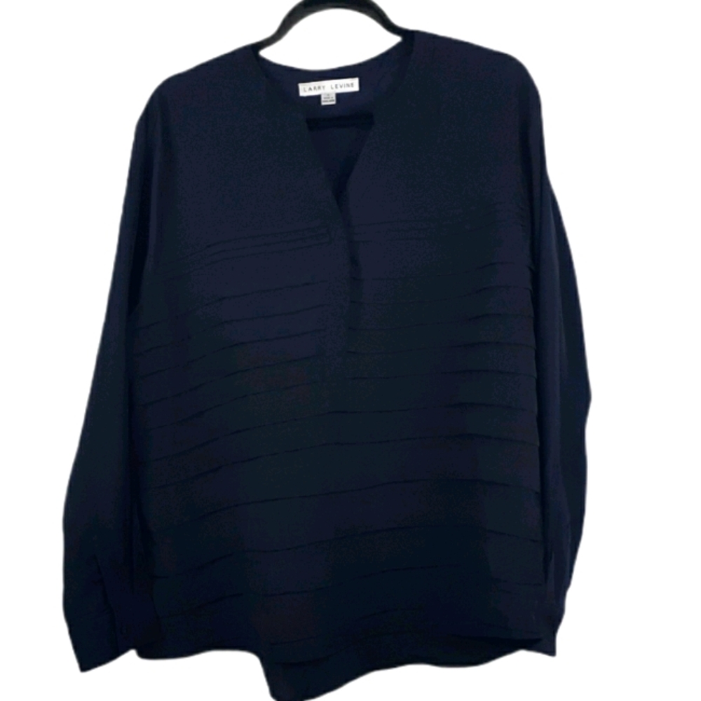 Larry Levine Womens Size XL Blue Ruffle Layered Blouse Shirt